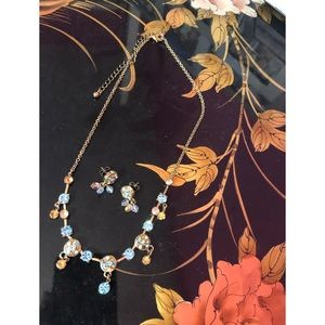 AVON blue / light orange diamond necklace/ earrings set